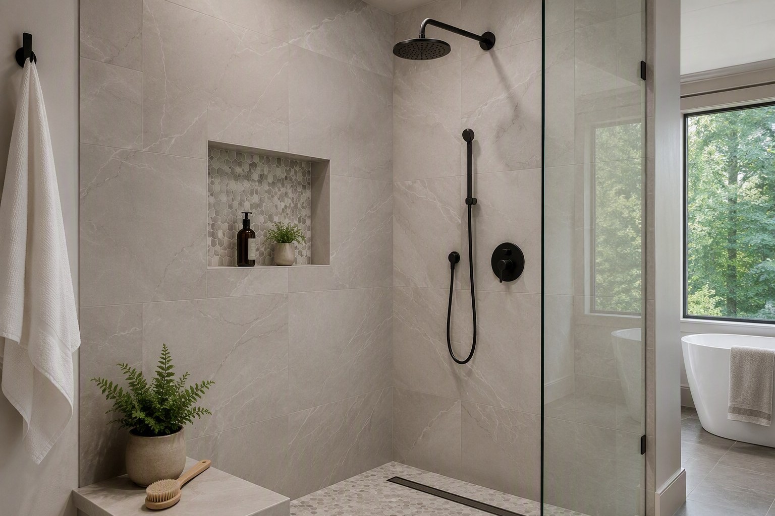 Custom tile shower in a remodeled Kennewick WA bathroom