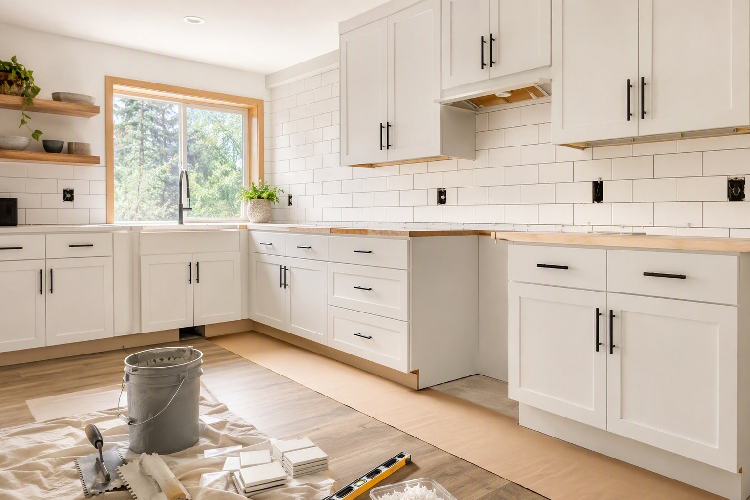 Newly remodeled kitchen with cabinetry, counters and flooring in a Pasco WA home by Tony's Carpet & Remodeling